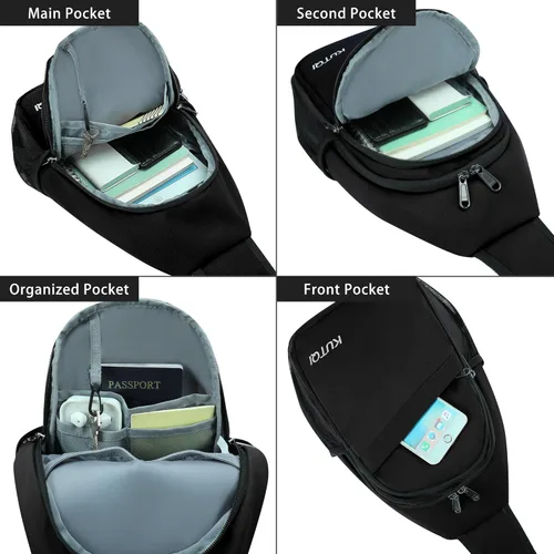 Miniatura 5 de Mochila cruzada para mujeres y hombres, multiusos, artículos esenciales de viaje, senderismo, bolsa de pecho D1-negro