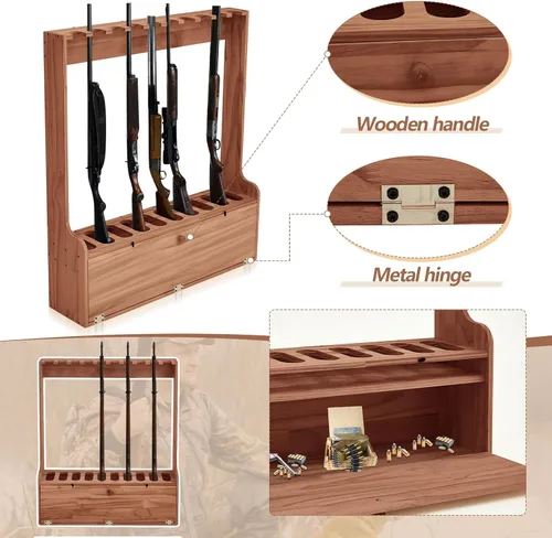 Miniatura 4 de Soaoo Estante para pistolas, estante de exhibición de madera para pistola de piso de diez pistolas, estante de exhibición de armas con compartimento