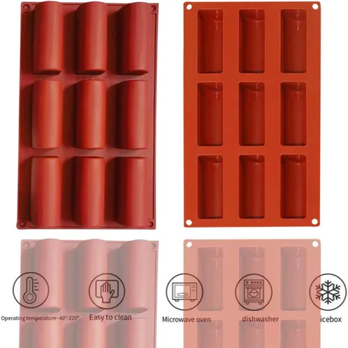 Miniatura 3 de Moldes de silicona para cilindros – Molde de troncos de 9 cavidades para tartas, molde de chocolate, moldes de silicona antiadherentes para hornear