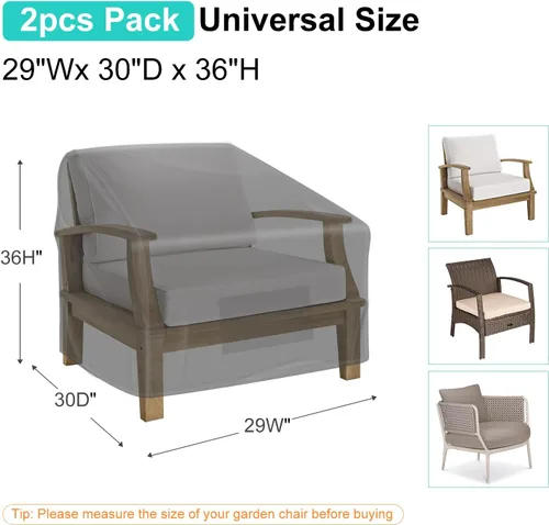 Miniatura 2 de Fundas para sillas de patio, impermeables, paquete de 2, tela Oxford 600D resistente, 29 pulgadas de ancho x 30 pulgadas de profundidad x 36 Negro