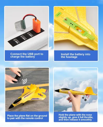 Miniatura 7 de ANTSIR Avión RC F22 RC Avión, 2. Avión de control remoto de espuma de 4 GHz con estabilizador de giroscopio, luz LED, 2 baterías recargables, fácil