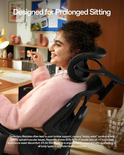 Miniatura 8 de Hbada E3 Air 2026 Silla de oficina ergonómica, soporte lumbar de 3 zonas, cómoda silla de oficina en casa con reclinación automática, reposacabezas