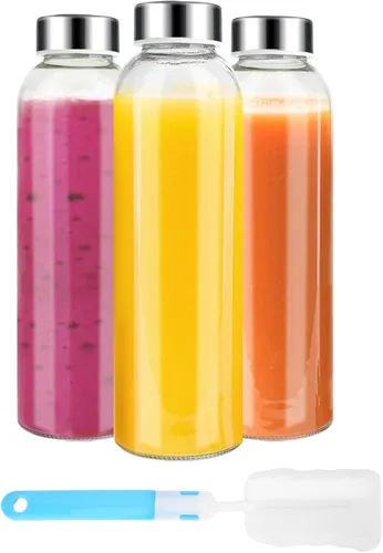 Miniatura 19 de Luxfuel Botellas de vidrio transparente de 24 onzas con tapas, botellas de agua de vidrio reutilizables con tapa de acero inoxidable para jugos