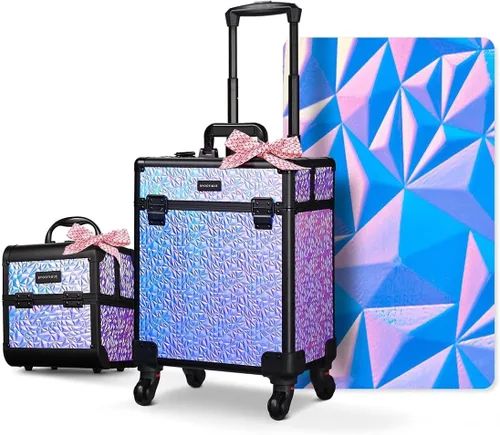 Miniatura 27 de BYOOTIQUE estuche rodante para maquillaje 4 en 1, con cerradura, maletín tipo trolley para cosméticos, con 4 ruedas extraíbles, organizador de viaje