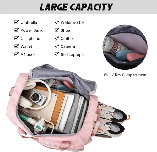 Miniatura 4 de Eslcorri Bolsa de deporte para mujeres y hombres, mochila deportiva con compartimento para zapatos y artículos húmedos, bolsa de fin de semana