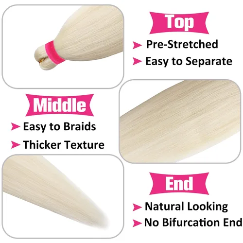 Miniatura 3 de Unionbeauty - Cabello trenzado preestirado de 16 pulgadas, 8 paquetes de cabello rubio trenzado con agua caliente, textura Yaki, trenzas