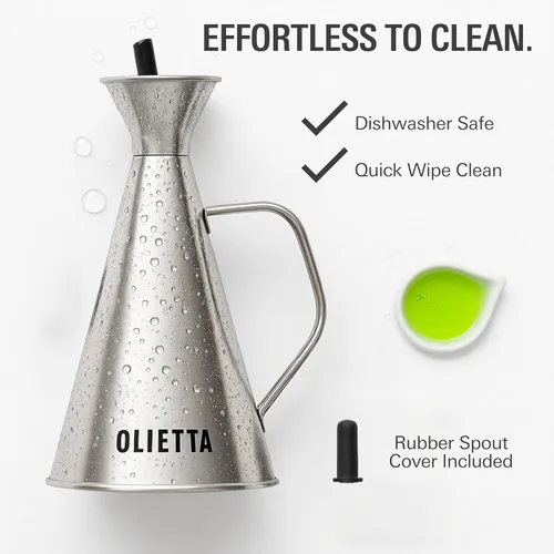 Miniatura 6 de Olietta Botella dispensadora de aceite de oliva de acero inoxidable, antigoteo, a prueba de fugas, sin ensuciar, vertedor de vinagre y rociador
