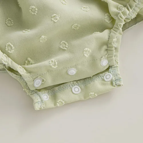 Miniatura 7 de Mameluco para bebés y niñas de 3, 6, 9, 12, 18 meses, enterizo de manga corta, fruncido, faldas y dobladillo, diadema