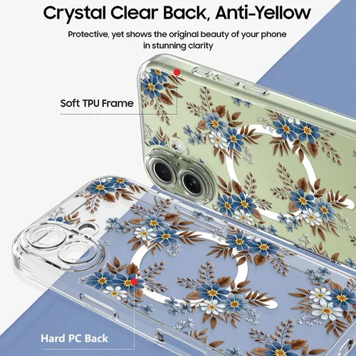 Miniatura 5 de OOK Magnetic for iPhone 17 Case Clear Pretty Flower Girls Women [Not Yellowing][Screen Protector] [ MagSafe Compatible] with Full Camera Lens