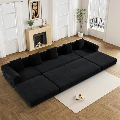 Miniatura 18 de DAMAIFROM Sofá cama convertible con almohada cilíndrica, sofá cama plegable de pana con marco de forma fija, sofá modular de suelo para sala de Beige