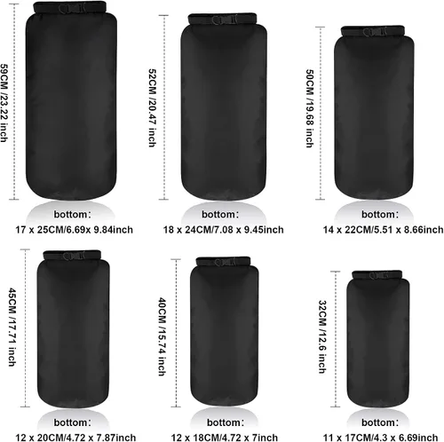 Miniatura 4 de Shappy Juego de 6 bolsas secas impermeables, ligeras, herméticas, con sacos de 20 L, 15 L, 10 L, 8 L, 5 L, 3 L y correa de hombro larga ajustable