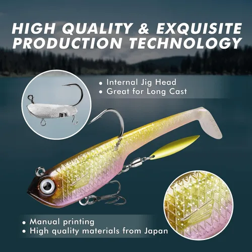 Miniatura 4 de GOTOUR Pre-Rigged Soft Fishing Lures with Weedless Hook, Lifelike Paddle Tail Swimbaits for Bass Fishing, Freshwater & Saltwater Fishing Bait