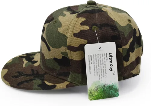 Miniatura 5 de UltraKey Gorra de ala plana, gorra de béisbol de camuflaje militar del ejército de camuflaje de Hip Hop Flat Bill Plain Snapback Sombreros