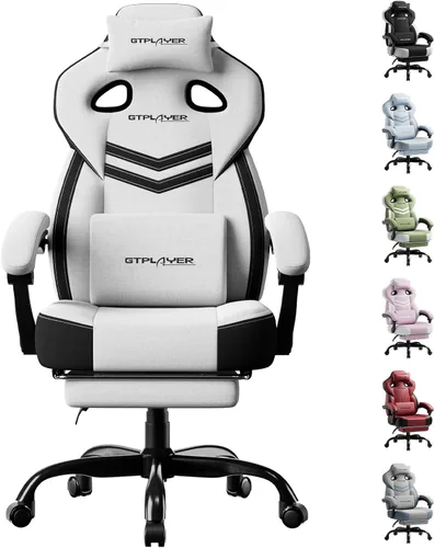 Miniatura 9 de GTPLAYER Sillas de juegos para adultos, asiento ergonómico grande y alto para juegos con reposapiés y soporte lumbar, cómoda silla de oficina