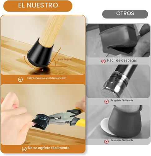 Miniatura 4 de 24 piezas de protectores de pata de silla de silicona extra pequeños (1,5 cm - 2 cm) almohadillas de goma y fieltro para patas de muebles