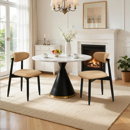 Miniatura 16 de CHUN YI Juego de 2 sillas de comedor tapizadas de madera maciza, sillas auxiliares de cocina de tela moderna de mediados de siglo con respaldo Beige