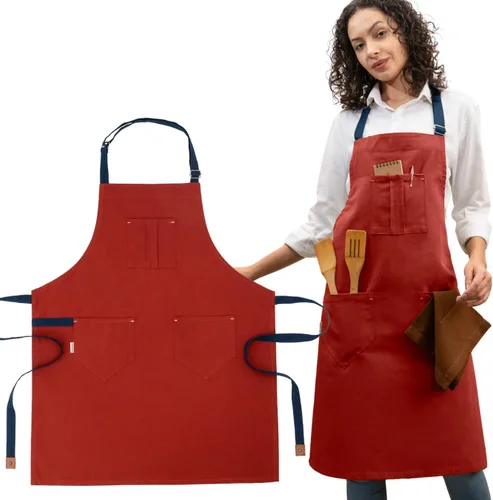Miniatura 11 de Cotton Canvas Apron for Women & Men – Adjustable Neck Strap & Waist Ties with Pockets