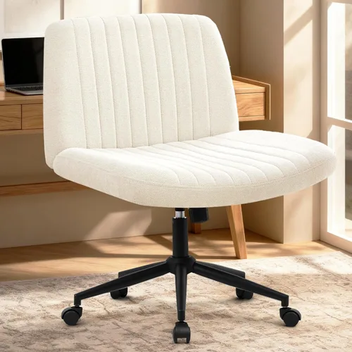 Miniatura 7 de Silla Criss Cross de Orange Factory con ruedas, amplias piernas cruzadas, para escritorio de oficina, cambiador, base doble, cómoda, sin brazos