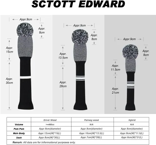 Miniatura 3 de Scott Edward Knit Wood Golf Club Head Covers 4 Pieces Knitted Item Fit Over Well Driver Wood(460cc) Fairway Wood and Hybrid(UT)