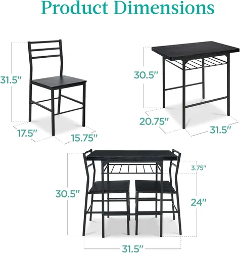 Miniatura 2 de Best Choice Products Juego de comedor moderno de 3 piezas, juego de comedor compacto para cocina, comedor, espacio pequeño con estructura de acero