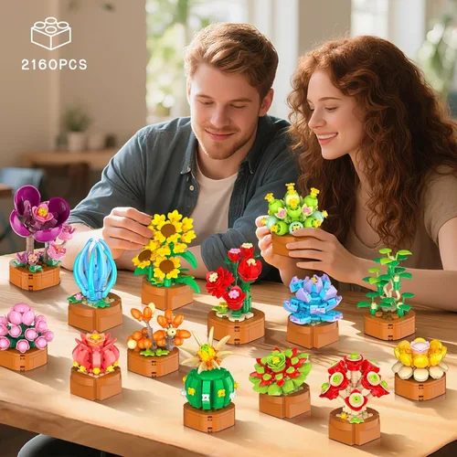 Miniatura 2 de CUBIMANA Juego de 24 flores y suculentas, 2160 piezas, colección botánica de 0.142 in, kit de mini flores para decoración del hogar, juguetes