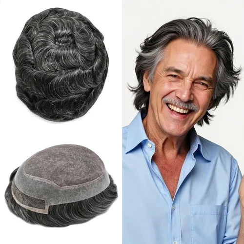 Miniatura 25 de LYRICAL HAIR Sistema de pieza de pelo tipo tupé para hombre, pieza de cabello de poliuretano alrededor de la unidad de cabello para hombres, 5 x 7