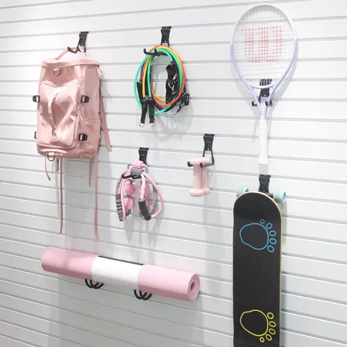 Miniatura 2 de Ganchos Slatwall, paquete de 8 organizadores de pared de garaje resistentes para herramientas eléctricas y cables, ganchos para colgar en la pared