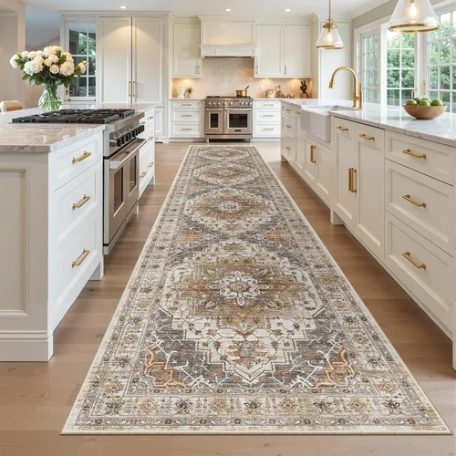 Miniatura 608 de Madane Tapete lavable de 2 x 10 pies para pasillo, cocina, recibidor, clásico, suave, antideslizante para interiores, casa de campo, baño, sala