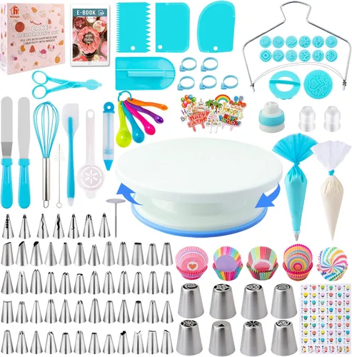 Miniatura 11 de Kit de Herramientas de Suministros para Decoración de Pasteles 356 piezas, Accesorios de Repostería Nifogo con Plato Giratorio para Pasteles, Manga