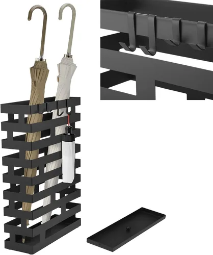 Tudomro Soportes de paraguas para entrada, soporte de paraguas de metal grande de 3.94 x 11.81 x 16.93 pulgadas con bandeja de agua extraíble y Negro