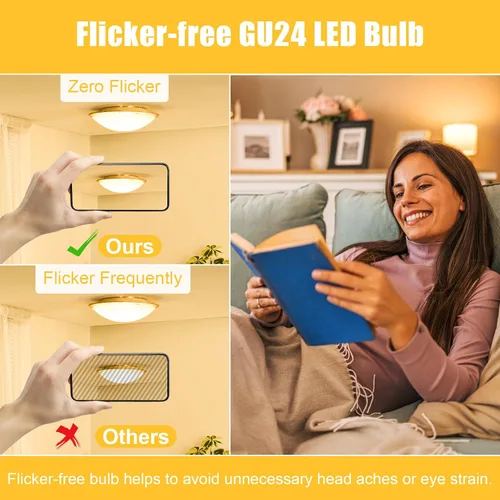 Miniatura 10 de Bombilla LED GU24 hansang, bombilla de forma A19, 9W (equivalente a 100W), 900 lúmenes, 2700K blanco cálido, base de bloqueo de torsión Gu24, Blanco