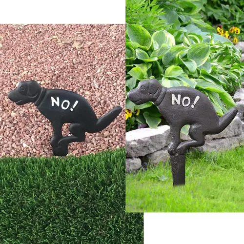 Miniatura 8 de JUXYES Paquete de 2 estacas de hierro fundido para el patio de No Pooping Yard, No Dog Allowed Poop Spike Guías de Manguera de Jardín Estaca Negro