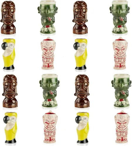 Miniatura 8 de LEMONSODA Vasos de cerámica tiki hawaianos (cerámica, juego de 4)