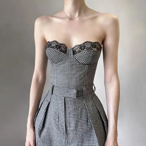 Miniatura 2 de Camiseta corta sexy sin tirantes con hombros descubiertos Y2K, camiseta de tirantes con corsé ajustado de los años 90, ropa de calle a la moda