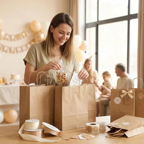 Miniatura 5 de PAICUIKE 130 bolsas de papel marrón con asas, bolsas de regalo marrones a granel, varios tamaños para fiestas, venta al por menor y uso comercial