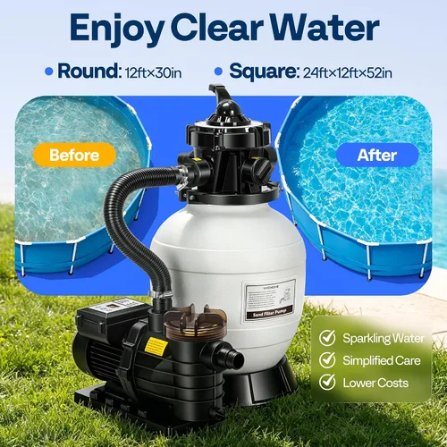 Miniatura 6 de VIVOHOME Bomba de filtro de arena mejorada de 2087 GPH con temporizador, se adapta a piscinas enterradas/sobre el suelo de hasta 10,000 galones
