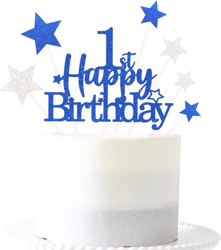 Decoración brillante para tarta de primer cumpleaños feliz con estrella, adornos personalizados para tarta de 1 cumpleaños, decoraciones de fiesta,