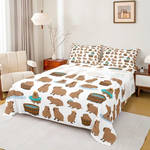 Miniatura 3 de jejeloiu Capybaras - Juego de sábanas de tamaño individual para amantes de los animales, para niños y niñas, lindas sábanas decorativas de Capybara