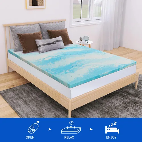Miniatura 6 de Vyfipt Cubrecolchón de espuma viscoelástica de gel refrescante de 2 pulgadas, tamaño King, alivio de presión, cama en una caja, certificado