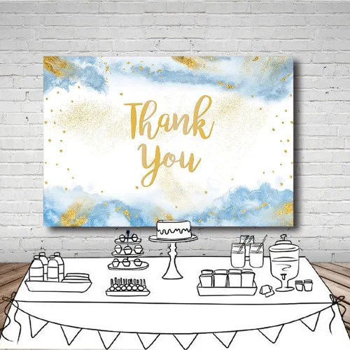 Miniatura 4 de MEHOFOND Fondo de graduación con texto en inglés "Thank You for All You Do" de 7 x 5 pies, color dorado y azul claro, acuarela para padres