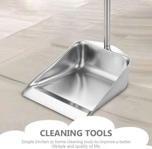 Miniatura 8 de DOITOOL Sartén de acero inoxidable resistente con mango largo, palas de basura verticales para vestíbulo, recogedor de polvo para el hogar, oficina