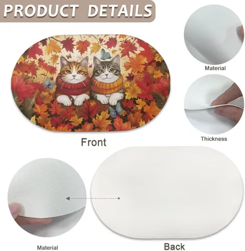 Miniatura 6 de Holiday Placemats Set of 2 Fall Cat Waterproof Wipeable Faux Leather Non Slip for Family Autumn Dinner Heat Resistant Table Mats Thanksgiving Easy