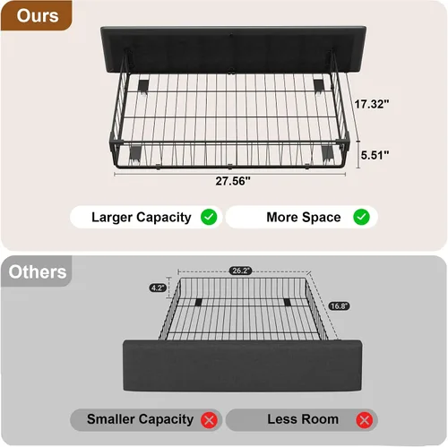 Miniatura 9 de LoVinson Base de cama tamaño completo con 4 cajones de almacenamiento, camas de plataforma de metal con cabecera ajustable, estación de carga Negro