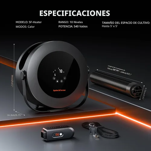 Miniatura 8 de Spider Farmer Calentador de tienda de cultivo, calentador portátil de 530 W con control de temperatura inteligente, temporizador de 24 horas