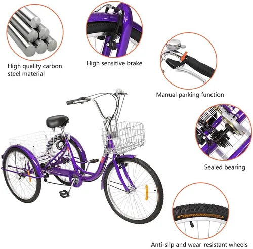 Miniatura 2 de PEXMOR Triciclo para adultos de 7 velocidades, 24/26 pulgadas, 3 ruedas, triciclo para adultos, trike para mujeres/hombres/personas mayores