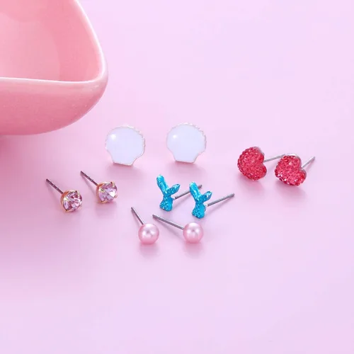 Miniatura 3 de Varios aretes de tuerca con temática de la vida marina del océano, juego de 30 pares, múltiples perlas de cristal, concha marina, escala de peces