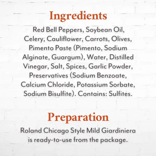 Miniatura 3 de Roland Foods Chicago Style Mild Giardiniera, condimento de pimienta italiana, procedente de los Estados Unidos, bolsa de 56 onzas