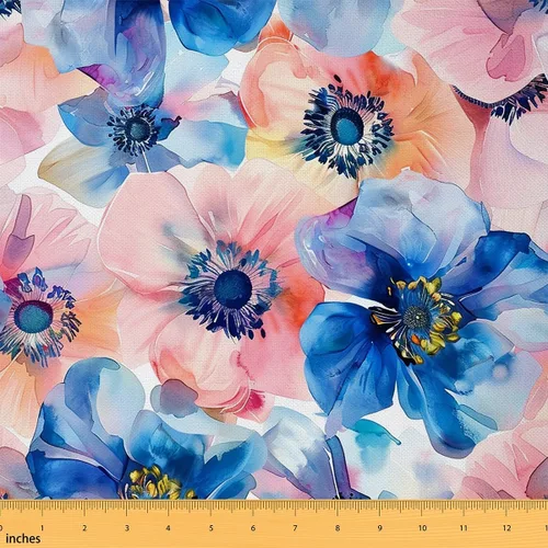 Miniatura 14 de The Yard - Bonita tela de conejo de acuarela con flores rosas y dibujos animados para amantes de la costura, tela de estilo rústico floral retro