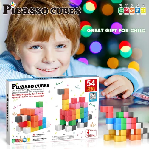 Miniatura 6 de PicassoTiles Cubo magnético Bloques de construcción de 1.2 pulgadas, cubos magnéticos, juguete de construcción, juguetes sensoriales educativos