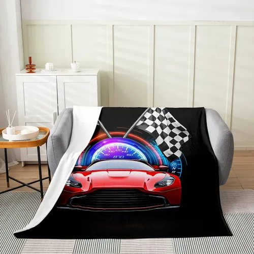 Miniatura 2 de Erosebridal Manta roja de coche de carreras para niños y adolescentes, manta fresca de coche de carreras de 40 x 50 pulgadas, manta de forro polar